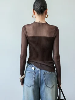 Outlet Sheer Panel Slim Sweater Sweater Tops|Sweaters & Cardigans