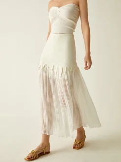 Sheer Pleated Midi Skirt Skirts|Bottoms