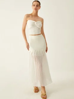Sheer Pleated Midi Skirt Skirts|Bottoms
