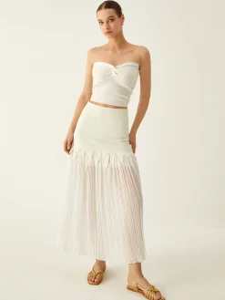 Sheer Pleated Midi Skirt Skirts|Bottoms