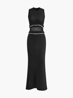 Best Sheer Raw Hem Sleeveless Sweater Dress White Dresses|Sweater Dresses