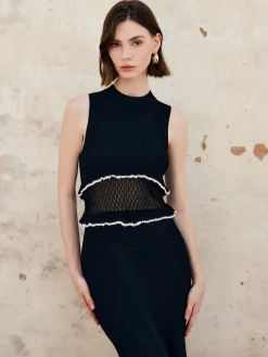 Best Sheer Raw Hem Sleeveless Sweater Dress White Dresses|Sweater Dresses