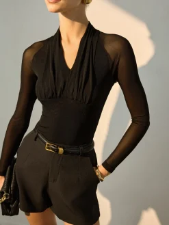 Hot Sheer Sleeve Pleated Blouse Blouses & Shirts|Tops