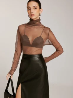 Clearance Sheer Stack Collar Bottoming Top T-shirts|Tops
