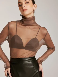 Clearance Sheer Stack Collar Bottoming Top T-shirts|Tops