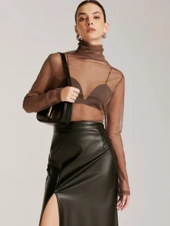 Clearance Sheer Stack Collar Bottoming Top T-shirts|Tops