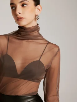 Clearance Sheer Stack Collar Bottoming Top T-shirts|Tops