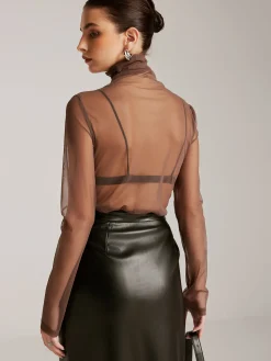 Clearance Sheer Stack Collar Bottoming Top T-shirts|Tops