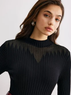 Sheer-Detail Ribbed Slim Sweater Sweater Tops|Sweaters & Cardigans