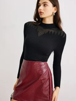 Sheer-Detail Ribbed Slim Sweater Sweater Tops|Sweaters & Cardigans
