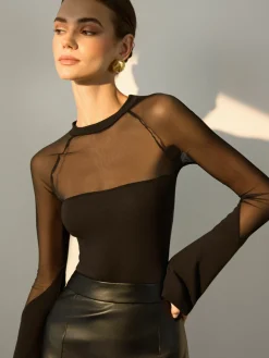 Outlet Sheer-Shoulder Jersey Skinny Blouse Blouses & Shirts|Tops