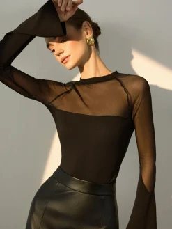 Outlet Sheer-Shoulder Jersey Skinny Blouse Blouses & Shirts|Tops