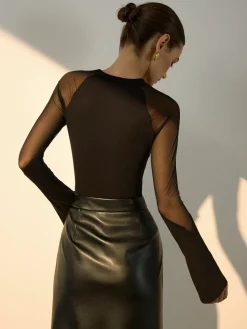 Outlet Sheer-Shoulder Jersey Skinny Blouse Blouses & Shirts|Tops