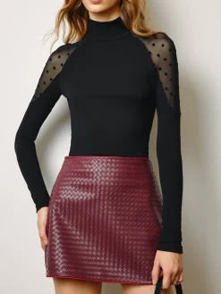 Hot Sheer-Shoulder Polka Dot Panel T-Shirt Tops