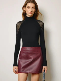 Hot Sheer-Shoulder Polka Dot Panel T-Shirt Tops