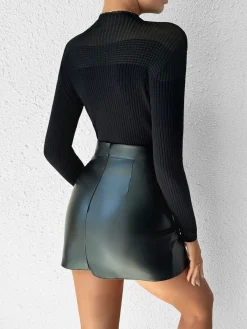 Discount Sheer-Shoulder Slim Panel Knit Top Sweater Tops|Sweaters & Cardigans