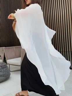 Clearance Shift Chiffon Asymmetrical Cover Up Swimwear|Tops