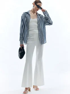 Online Shift Stripe Turndown Collar Shirt Blouses & Shirts|Tops