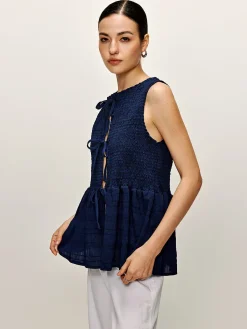 Outlet Shirred Lace Up Ruffle Tank Blouse Blouses & Shirts|Tank Tops & Camis