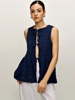 Outlet Shirred Lace Up Ruffle Tank Blouse Blouses & Shirts|Tank Tops & Camis