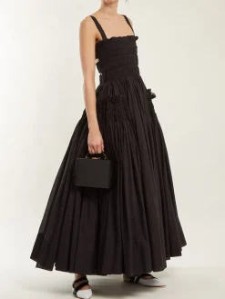 Outlet Shirred Pleated Cami Long Dress Black Dresses|Casual Dresses
