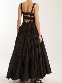 Outlet Shirred Pleated Cami Long Dress Black Dresses|Casual Dresses