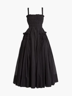 Outlet Shirred Pleated Cami Long Dress Black Dresses|Casual Dresses