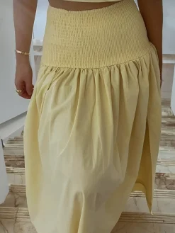 Shirred Waist Split Thigh Skirt Set Skirt Sets|Long Sleeve Sets