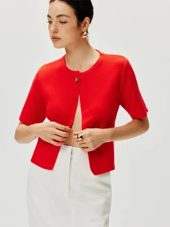 Short Sleeve Button Knit Top Sweater Tops|Sweaters & Cardigans