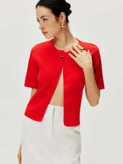 Short Sleeve Button Knit Top Sweater Tops|Sweaters & Cardigans