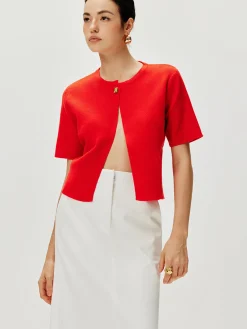 Short Sleeve Button Knit Top Sweater Tops|Sweaters & Cardigans