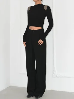 Outlet Shoulder Contrast Long Sleeve Shirt Sweater Tops|T-shirts