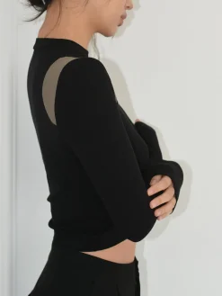 Outlet Shoulder Contrast Long Sleeve Shirt Sweater Tops|T-shirts