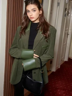 Discount Shoulder Pads Corduroy Panel Blazer Outerwear|Blazers