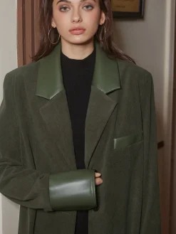 Discount Shoulder Pads Corduroy Panel Blazer Outerwear|Blazers