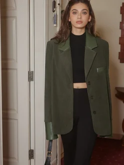 Discount Shoulder Pads Corduroy Panel Blazer Outerwear|Blazers
