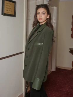 Discount Shoulder Pads Corduroy Panel Blazer Outerwear|Blazers
