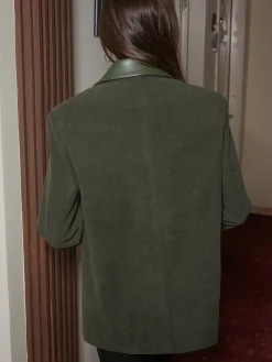 Discount Shoulder Pads Corduroy Panel Blazer Outerwear|Blazers