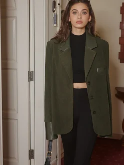 Discount Shoulder Pads Corduroy Panel Blazer Outerwear|Blazers