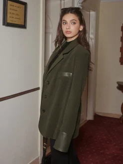 Discount Shoulder Pads Corduroy Panel Blazer Outerwear|Blazers