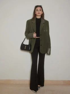Discount Shoulder Pads Corduroy Panel Blazer Outerwear|Blazers