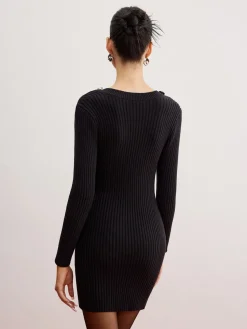 Hot Shrug Ribbed Slim Sweater Dress Black Dresses|Sweater Dresses