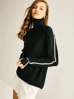 Side Contrast-Striped Turtleneck Sweater Sweater Tops|Sweaters & Cardigans