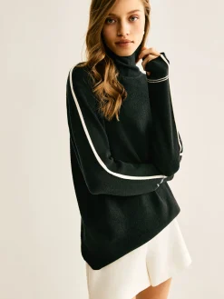 Side Contrast-Striped Turtleneck Sweater Sweater Tops|Sweaters & Cardigans