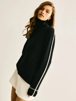 Side Contrast-Striped Turtleneck Sweater Sweater Tops|Sweaters & Cardigans
