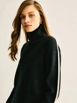 Side Contrast-Striped Turtleneck Sweater Sweater Tops|Sweaters & Cardigans