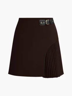 Sale Side Pleated Buckle Belted Skirt Skirts|Bottoms