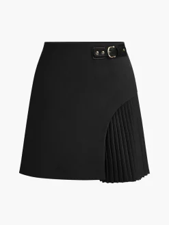 Sale Side Pleated Buckle Belted Skirt Skirts|Bottoms