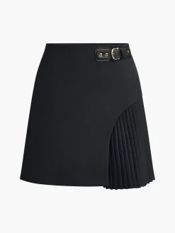 Sale Side Pleated Buckle Belted Skirt Skirts|Bottoms
