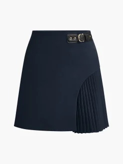 Discount Side Pleated Buckle Belted Skirt Skirts|Bottoms